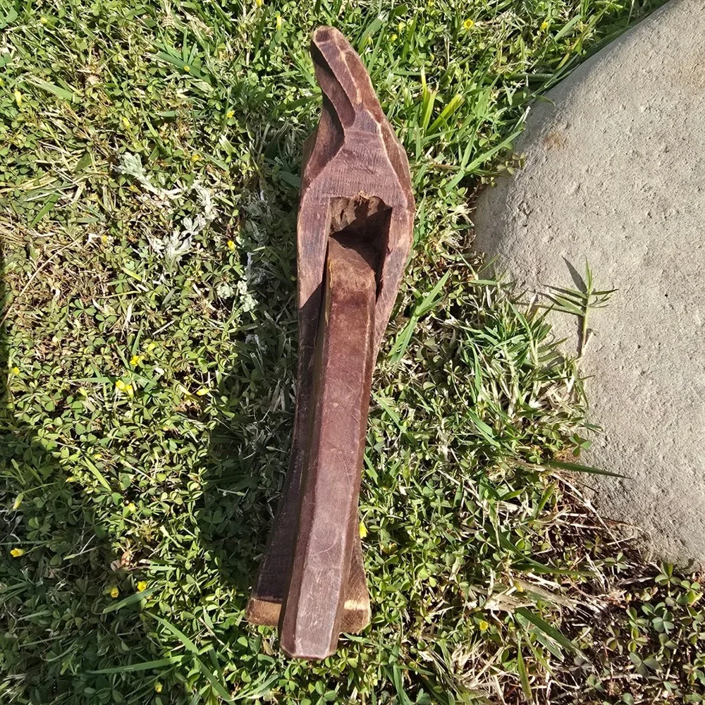 Vintage Hand Carved Wooden Nutcracker Man Face Folk Art Rustic Decor Brown